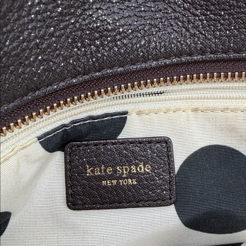 KATE SPADE Dark Chocolate Brown Pebble Leather Shimmer Shoulder Bag - Picture 11 of 13